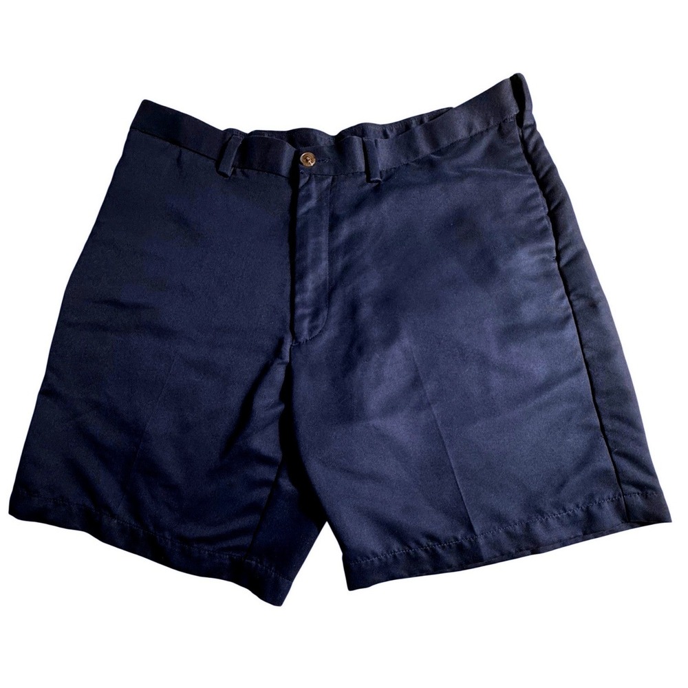 Roundtree & Yorke Mens 38 Navy Blue Easy Care Flat Front Chino Golf Shorts-1080